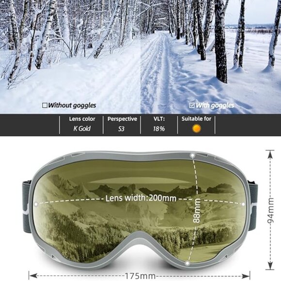 Ski Goggles Over Glasses-Ski Anti Fog 100% - Picture 6 of 6